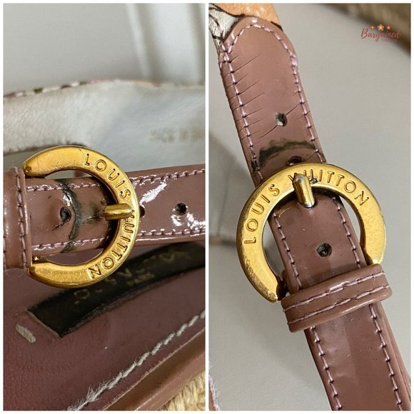 Auth LOUIS VUITTON Floral Satin Fabric Patent Ankle Strap Espadrille Wedge 7.5 - Picture 2 of 15